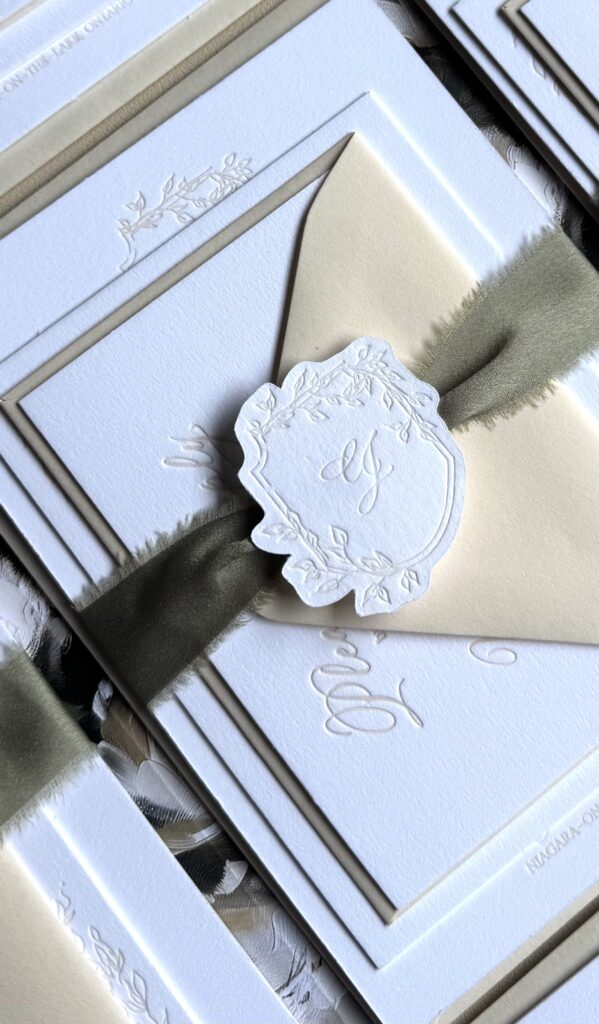 Wedding Invitation with crest and ribbon
